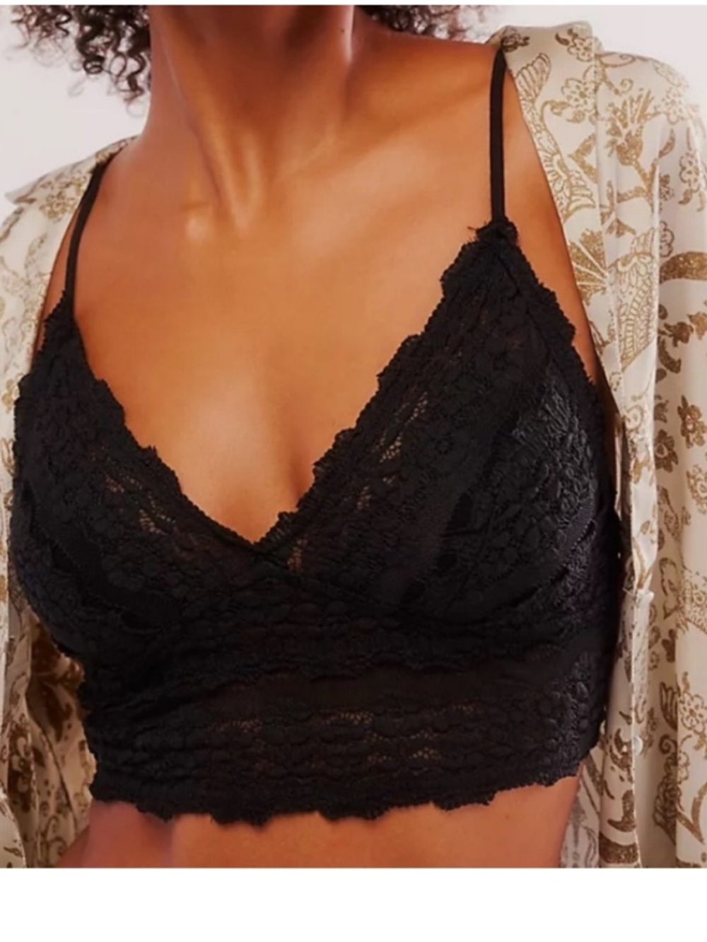 FP One XSmall Bralette Amina Longline black noir  lace Free People NWT
